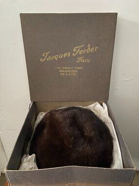 Antique Jacques Ferber Philadelphia Brown Lined Mink Fur Hat With Original Box